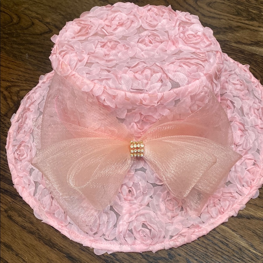 Cato Pink Rosette Hat with Bow